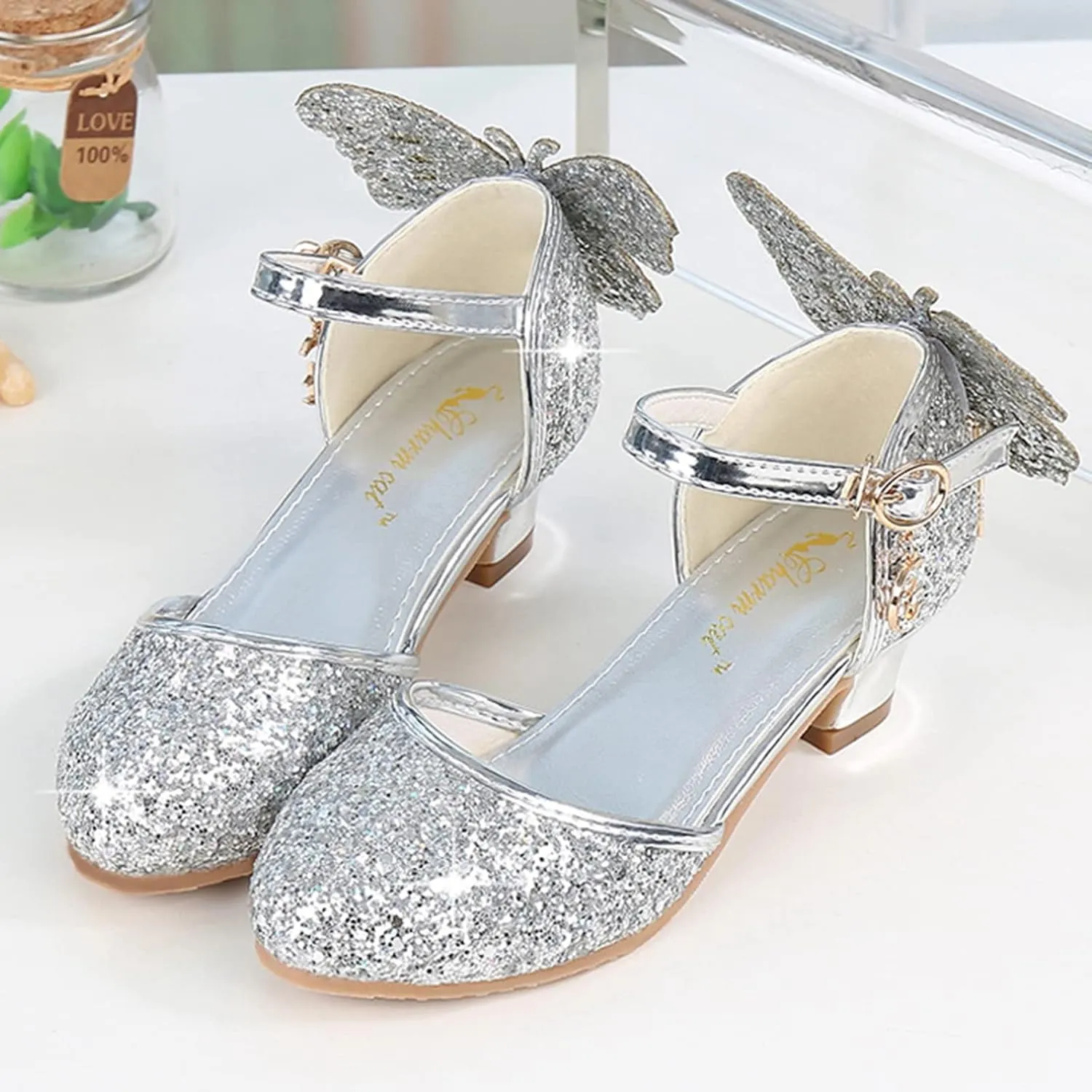 Toddler Girls Cute Butterfly Rhinestone Dress Shoes Wedding Dancing Princess Shoes Sandals