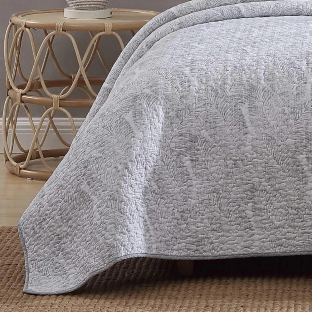 Tommy Bahama - King Quilt Set, Reversible Cotton Bedding with Matching Shams, Pre-Washed for Added Softness (Distressed Water Leaves Grey, King), Grey/White