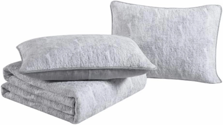 Tommy Bahama - King Quilt Set, Reversible Cotton Bedding with Matching Shams, Pre-Washed for Added Softness (Distressed Water Leaves Grey, King), Grey/White
