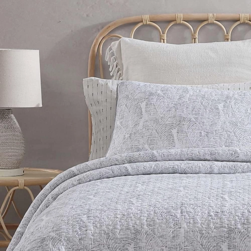 Tommy Bahama - King Quilt Set, Reversible Cotton Bedding with Matching Shams, Pre-Washed for Added Softness (Distressed Water Leaves Grey, King), Grey/White