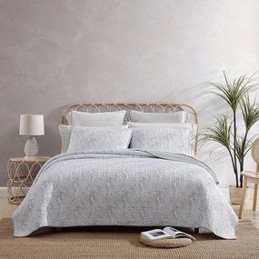 Tommy Bahama - King Quilt Set, Reversible Cotton Bedding with Matching Shams, Pre-Washed for Added Softness (Distressed Water Leaves Grey, King), Grey/White