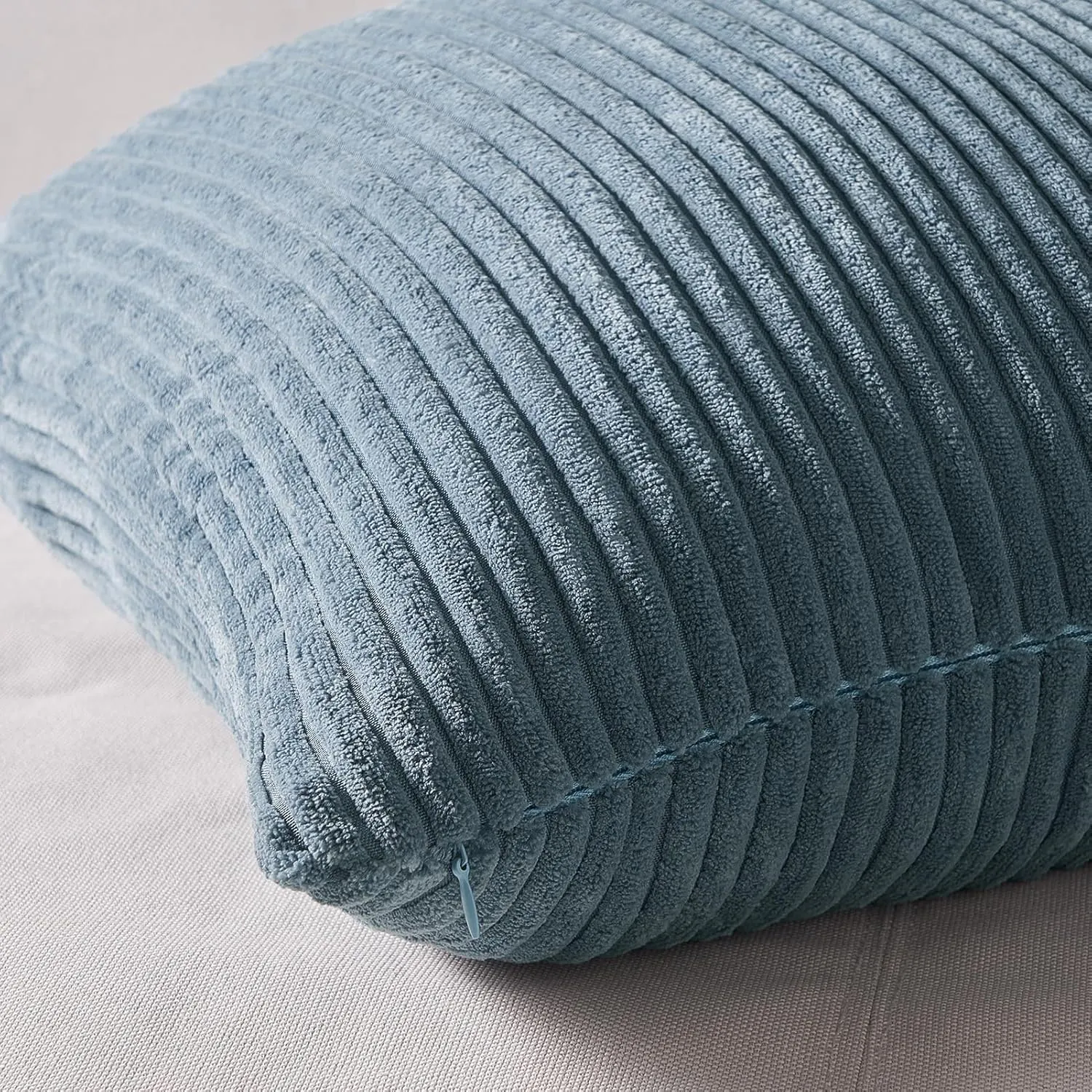 Topfinel Decorative Throw Pillow Covers Dusty Blue Navy Series 18x18 Inch Set of 4,Summer Corduroy Striped Toss Pillows for Couch,Patio,Balcony,Children Bedroom,Modern Fluffy Blue Gradient Shams