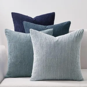 Topfinel Decorative Throw Pillow Covers Dusty Blue Navy Series 18x18 Inch Set of 4,Summer Corduroy Striped Toss Pillows for Couch,Patio,Balcony,Children Bedroom,Modern Fluffy Blue Gradient Shams