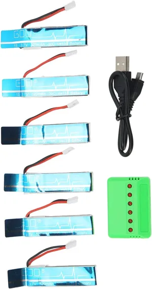 Topyond 3.7V 520mAh 30C Lithium Battery with Charger for Remote Control Helicopter Spare Parts, Lithium Battery Kit Suitable for Wltoys V977, XK K110, XK K110S Remote Control Helicopter