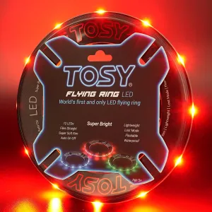 TOSY Flying Ring - 12 LEDs, Super Bright, Lost Mode, Auto Light Up, 4th of July Camping Essentials for Kids/Teens/Boy/Girl, Safe & Soft, Waterproof, Pool/Beach Games, Lightweight Toy (Red)