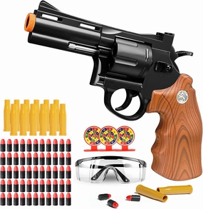 Toy Revolver Gun Shell Ejecting Toy Gun, Toy Gun Pistols with 80 Soft Bullets, 12 Shells, 1 Goggles and 3 Targets, Educational Model Toys Shooting Games Gifts for Boys and Girls, Kids 6  Years Old