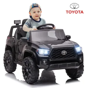 Track 7 Ride on Car with Remote Control, 12V Toyota Tacoma Electric Car for Boys Girls Age 3 , AUX/FM/USB, Storage Truck, Black