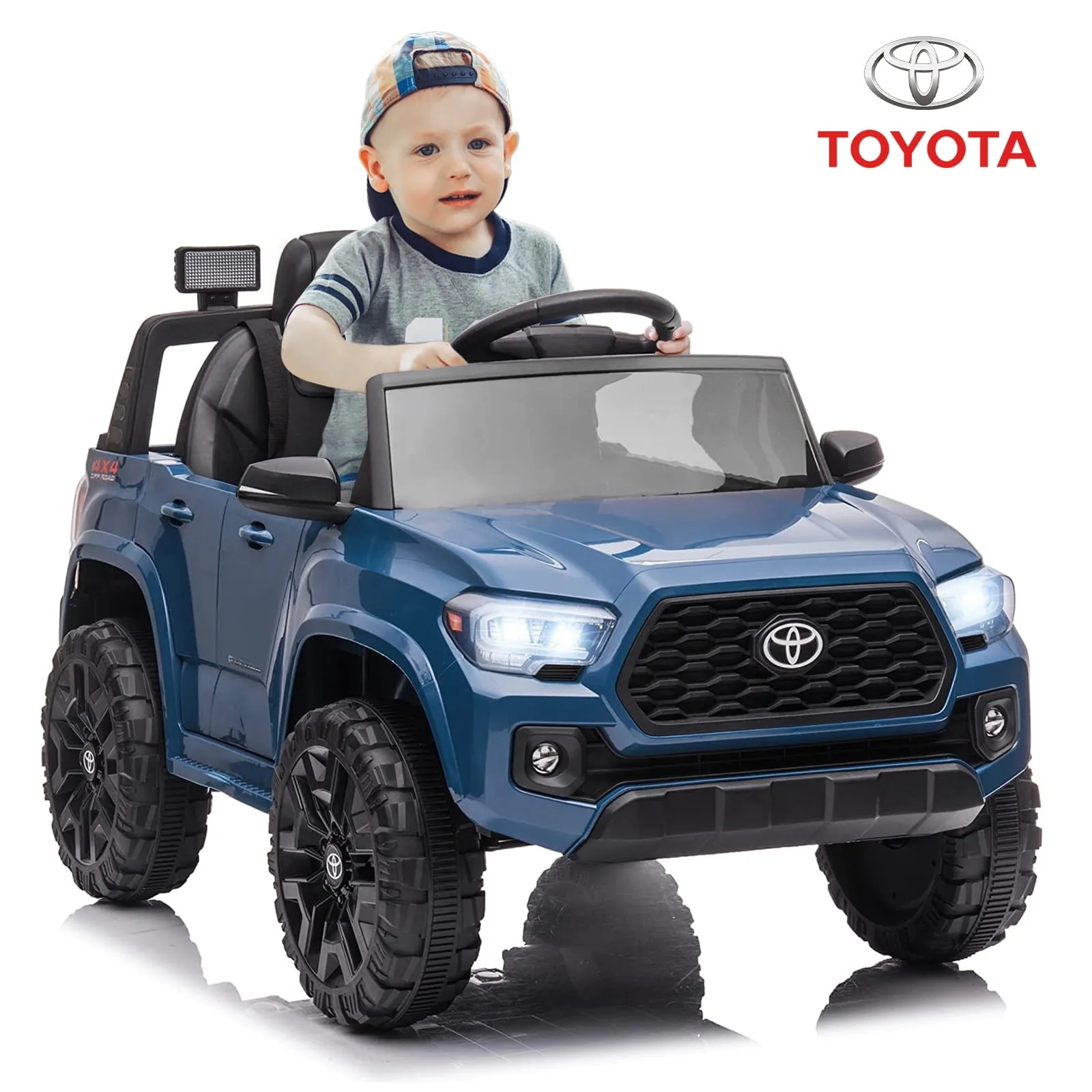 Track 7 Ride on Car with Remote Control, 12V Toyota Tacoma Electric Car for Boys Girls Age 3 , AUX/FM/USB, Storage Truck, Black