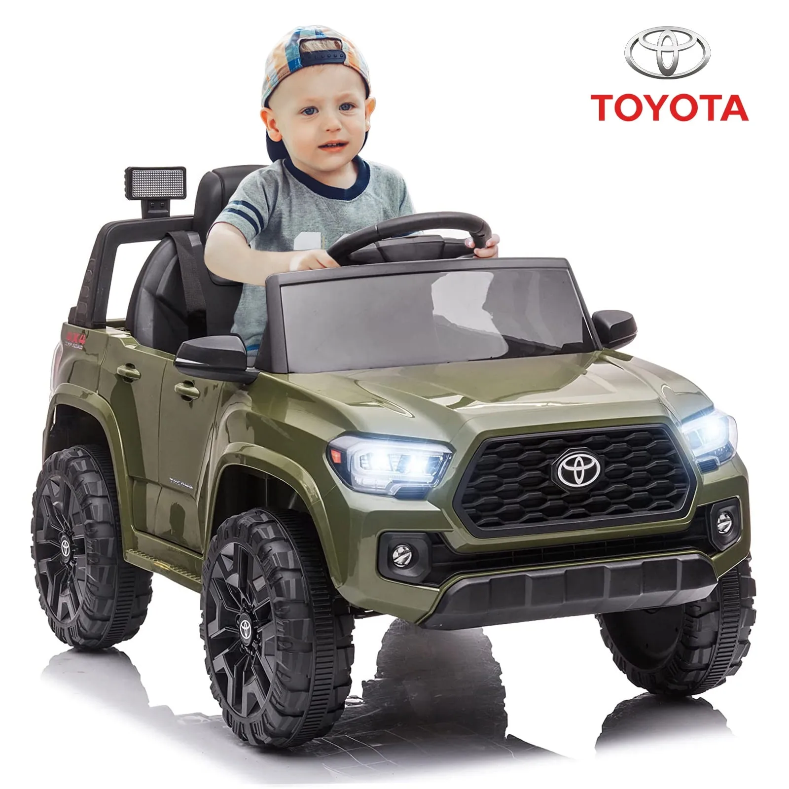 Track 7 Ride on Car with Remote Control, 12V Toyota Tacoma Electric Car for Boys Girls Age 3 , AUX/FM/USB, Storage Truck, Black