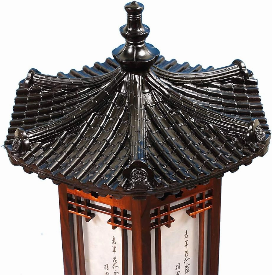 Traditional Korean Wood Lamp | Handmade Asian Oriental Table Lantern | Bedside Bedroom Accent Light | Unique Gift Idea | Hexagonal Design (Brown) (Pavilion L)