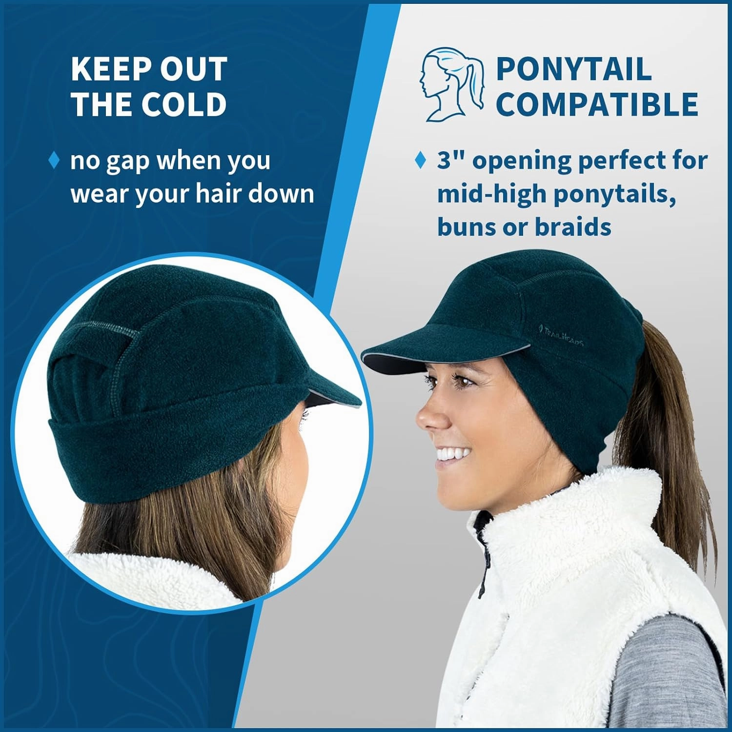TrailHeads Fleece Ponytail Hat for Women – Trailblazer Reflective Winter Hat with Ponytail Hole for Workouts