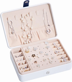 Travel Jewelry Box,2025 New 2-Layer Portable PU Leather Jewelry Organizer with Removable Tray,Jewelry Travel Case,Large Jewelry Box for Earring Necklace Bracelets Ring Christmas Gifts