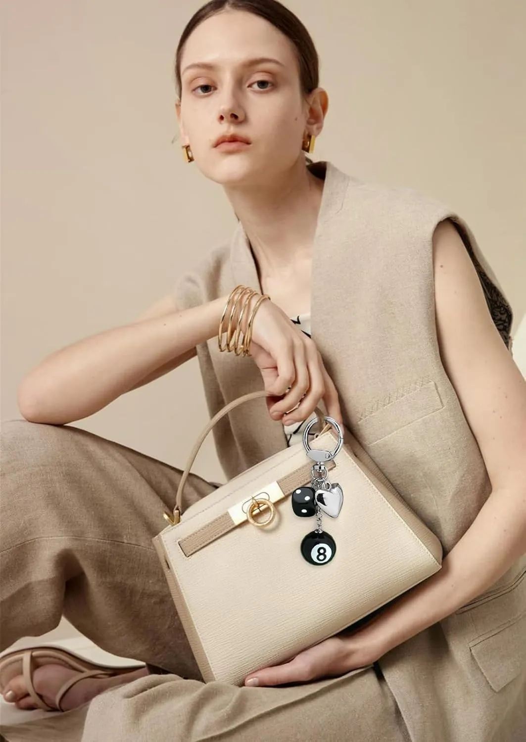 Trendy Keychians for Women Gold Bag Heart Charms Key Chain Purse Cute Charms Cherry Car Key Pendant Accessories