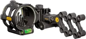 Trophy Ridge Peak 5 Pin Bow Sight - Vertical in-Line Pin Technology, Tool Less Windage and Elevation Adustability, 2nd Axis Leveling, Adjustable Rheostat Light, Glow Ring
