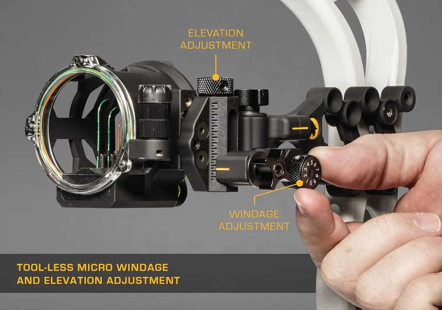 Trophy Ridge Peak 5 Pin Bow Sight - Vertical in-Line Pin Technology, Tool Less Windage and Elevation Adustability, 2nd Axis Leveling, Adjustable Rheostat Light, Glow Ring