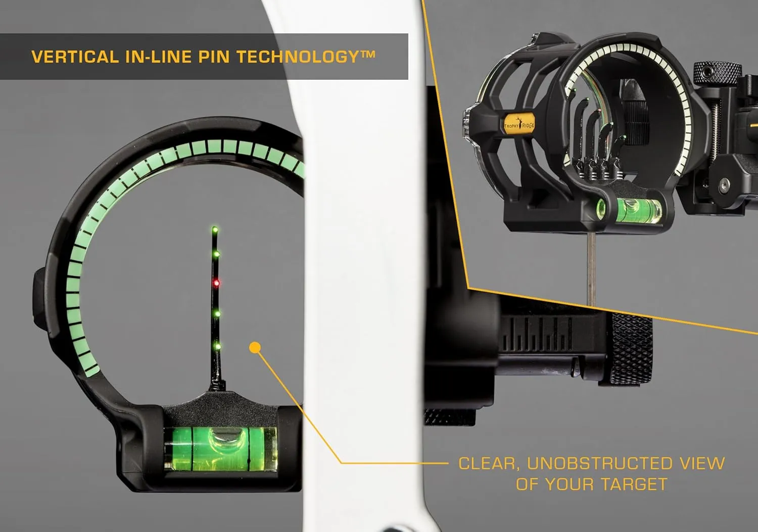 Trophy Ridge Peak 5 Pin Bow Sight - Vertical in-Line Pin Technology, Tool Less Windage and Elevation Adustability, 2nd Axis Leveling, Adjustable Rheostat Light, Glow Ring