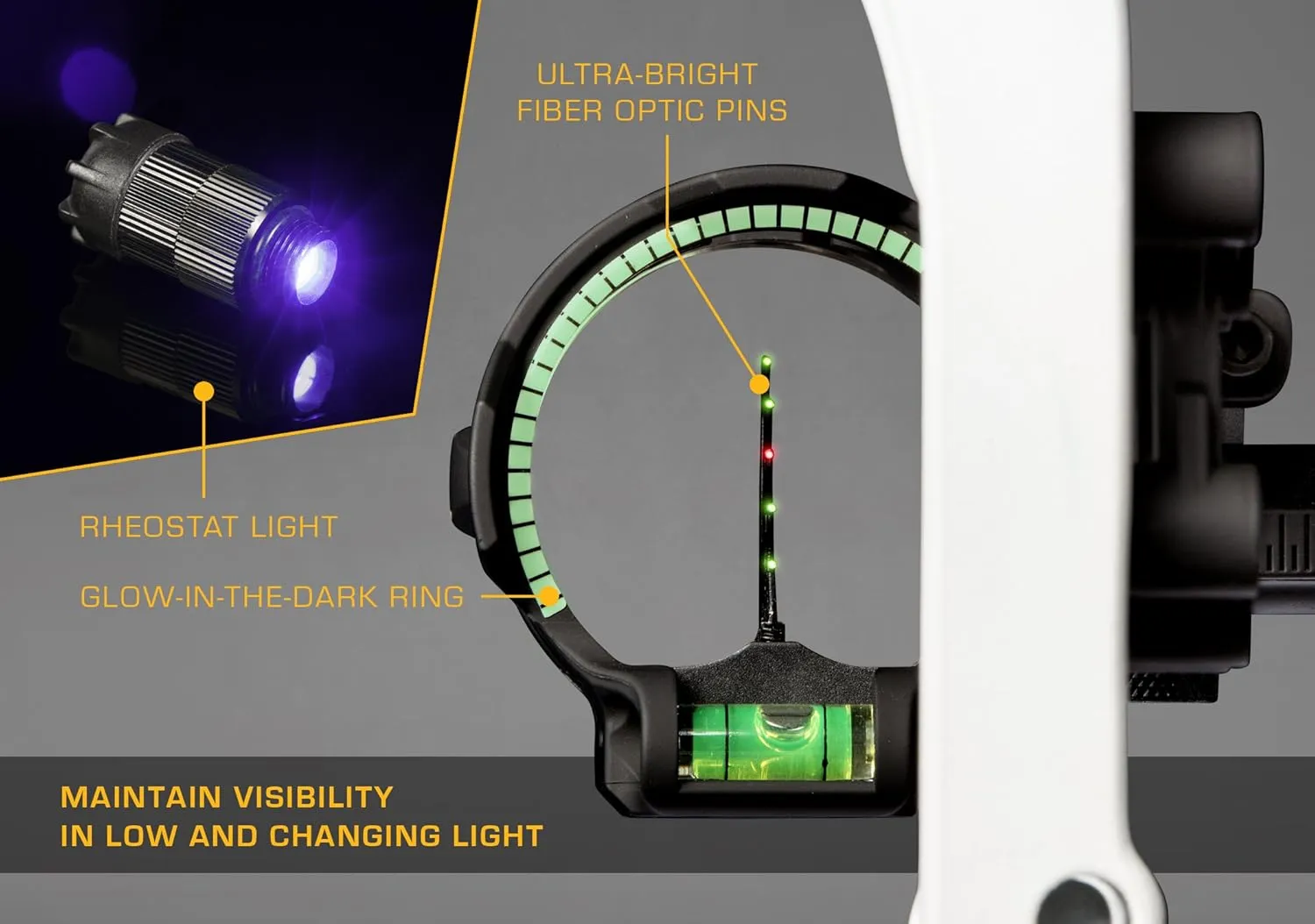 Trophy Ridge Peak 5 Pin Bow Sight - Vertical in-Line Pin Technology, Tool Less Windage and Elevation Adustability, 2nd Axis Leveling, Adjustable Rheostat Light, Glow Ring