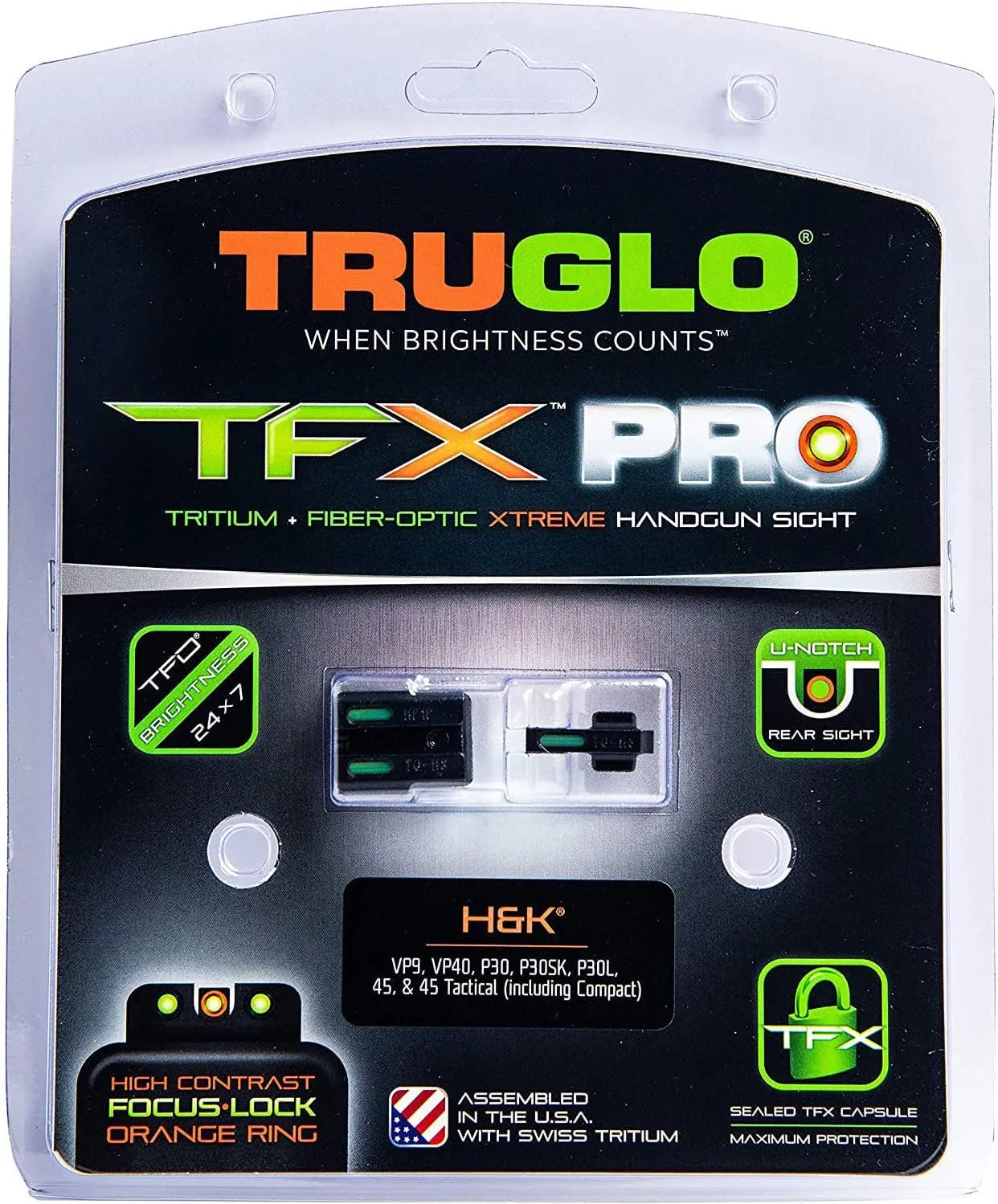 Truglo TFX PRO Handgun Sight, Glowing Shock Proof Tritium and Fiber Optic Night Sight for Handguns, Compact, Durable, and Snag Free Sight