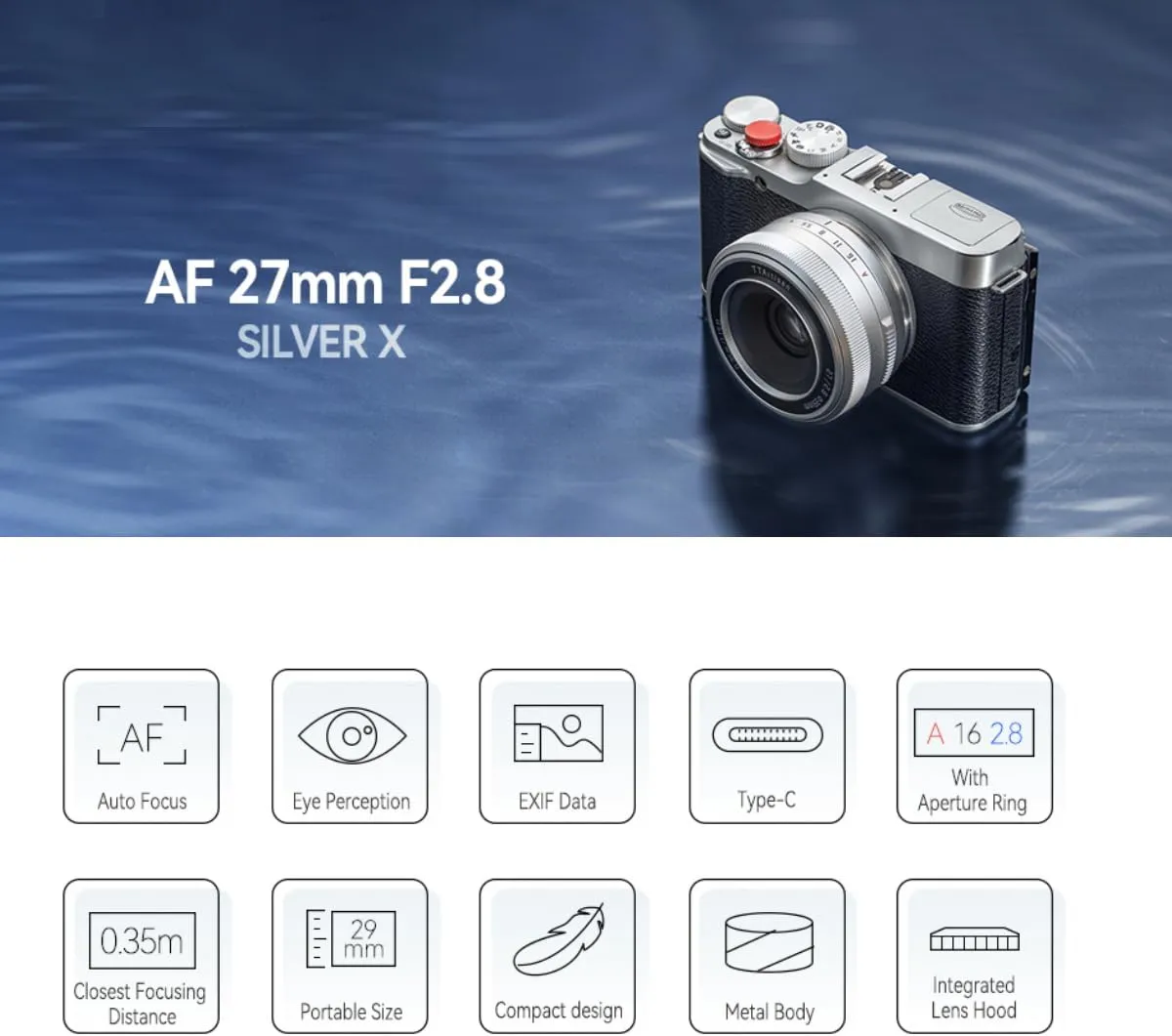 TTartisan 27mm F2.8 Autofocus Lens, Compatible with Fuji X-Mount Cameras XS10 X-A5 X-A7 X-M1 X-M2 X-E4 X-T1 X-T10 X-T2 X-T20 X-T3 X-T4 X-T100 X-T200 X-T30 X-Pro1 X-Pro2 X-Pro3 X-E1 (Silver)