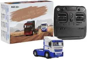 Turbo Racing 1/76 RC Drift Car, 2.4G RC 3CH Electric 4WD Truck Tractor Model, Mini Desktop RC Car Model, Creative Remote Control Car (RTR Version/Blue White)