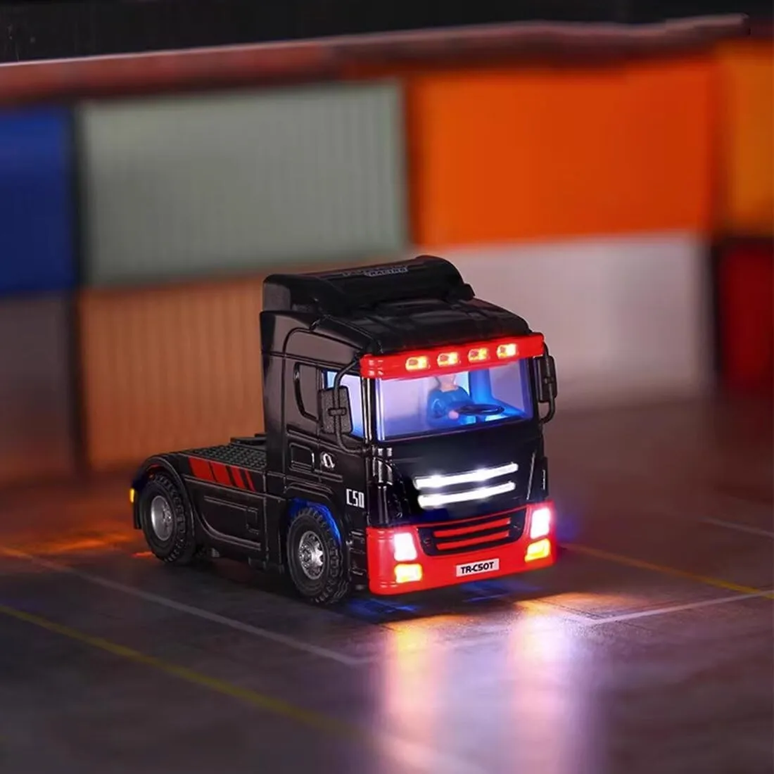 Turbo Racing 1/76 RC Drift Car, 2.4G RC 3CH Electric 4WD Truck Tractor Model, Mini Desktop RC Car Model, Creative Remote Control Car (RTR Version/Blue White)