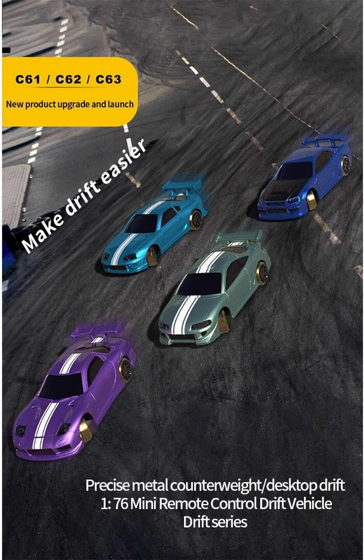 Turbo Racing RC Mini Sports Car, Turbo Racing C63 2.4Ghz 1/76 Mini Electric RWD Desktop Drift Car (RTR Version)