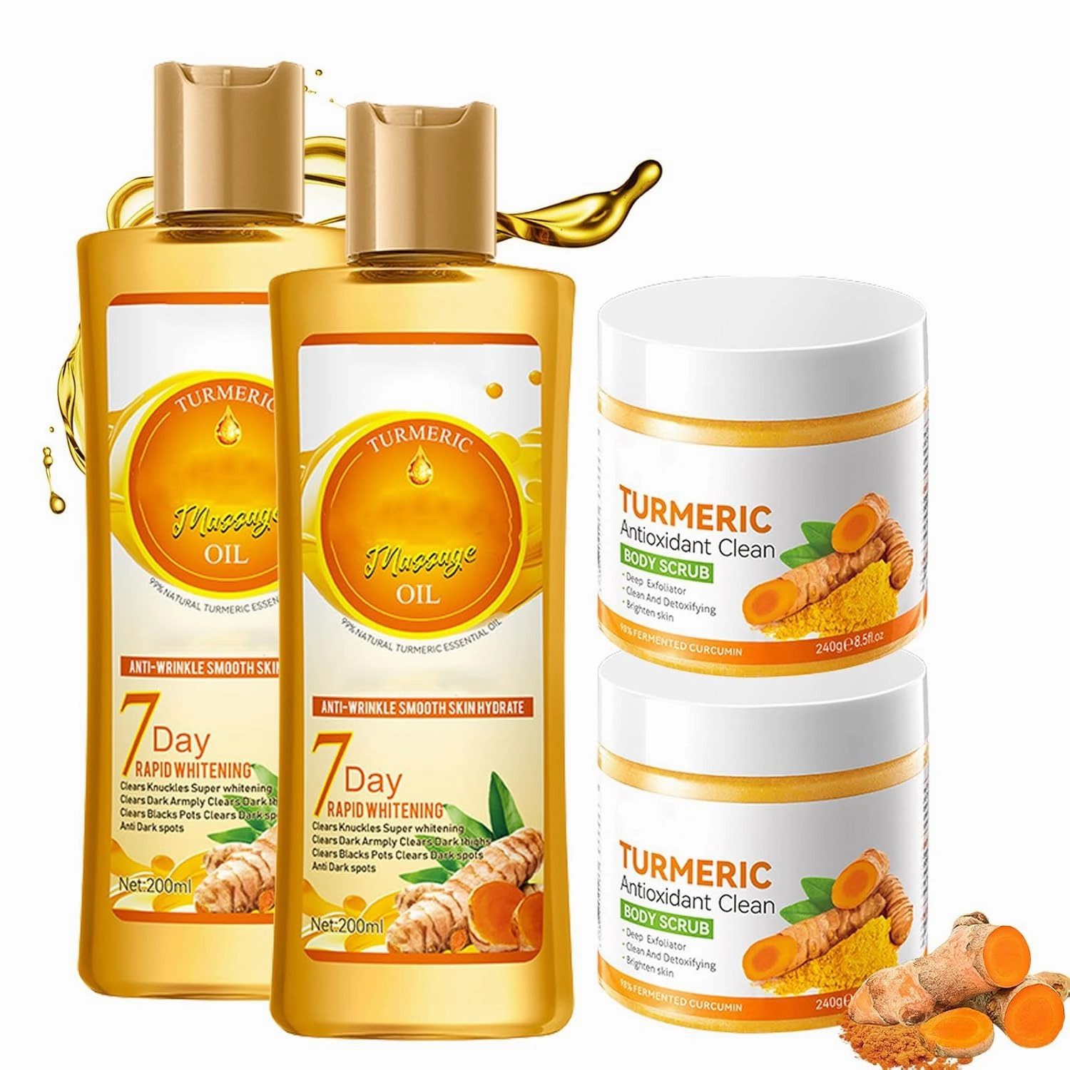 Turmeric Massage Oil And Turmeric Scrub, Exfoliating Lemon Body Scrub, Honey Shower Body Oil, Suitable For All Skin Types (2)
