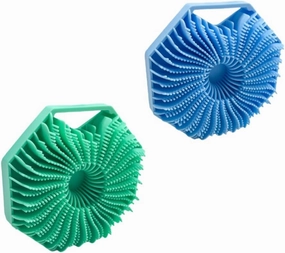 Two PCS Body Shower Brush and Body Scrubber, Highly Effective Exfoliator, Suitable for All Skin Types, with Anti-Slip Wrist Strap for Easy Cleaning. (Blue Green)