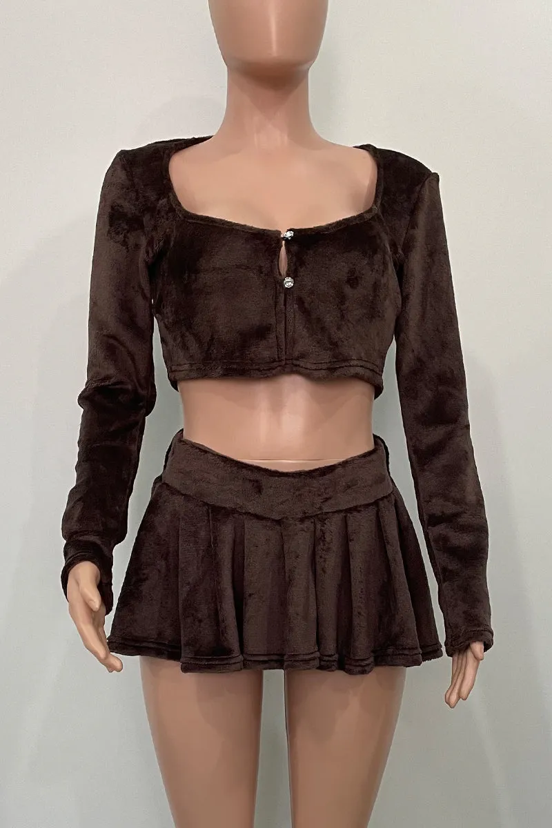 UI0175 Furry Knitted Shirt and Skirt Set