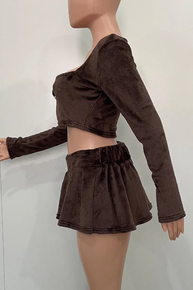 UI0175 Furry Knitted Shirt and Skirt Set