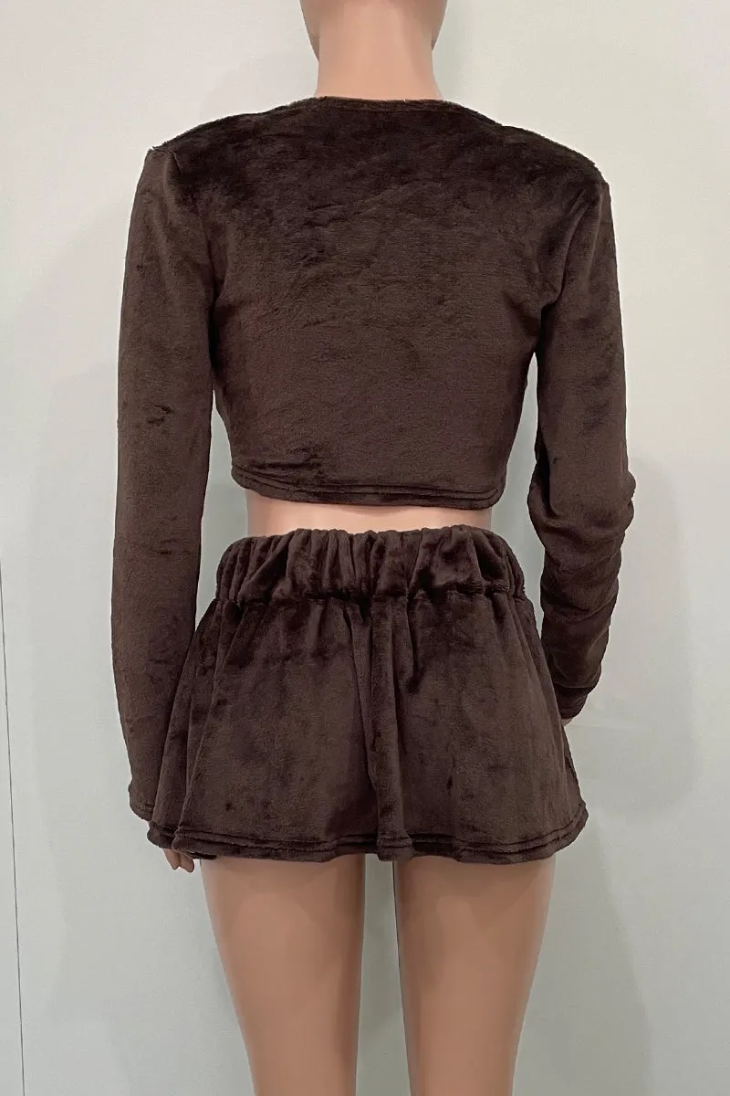 UI0175 Furry Knitted Shirt and Skirt Set