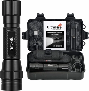 ULTRAFIRE Tactical Flashlight with Holster, Single Mode LED Flashlight 1000 High Lumen Duty Belt Flashlight with Holder, Law Enforcement Flashlights WF-508B