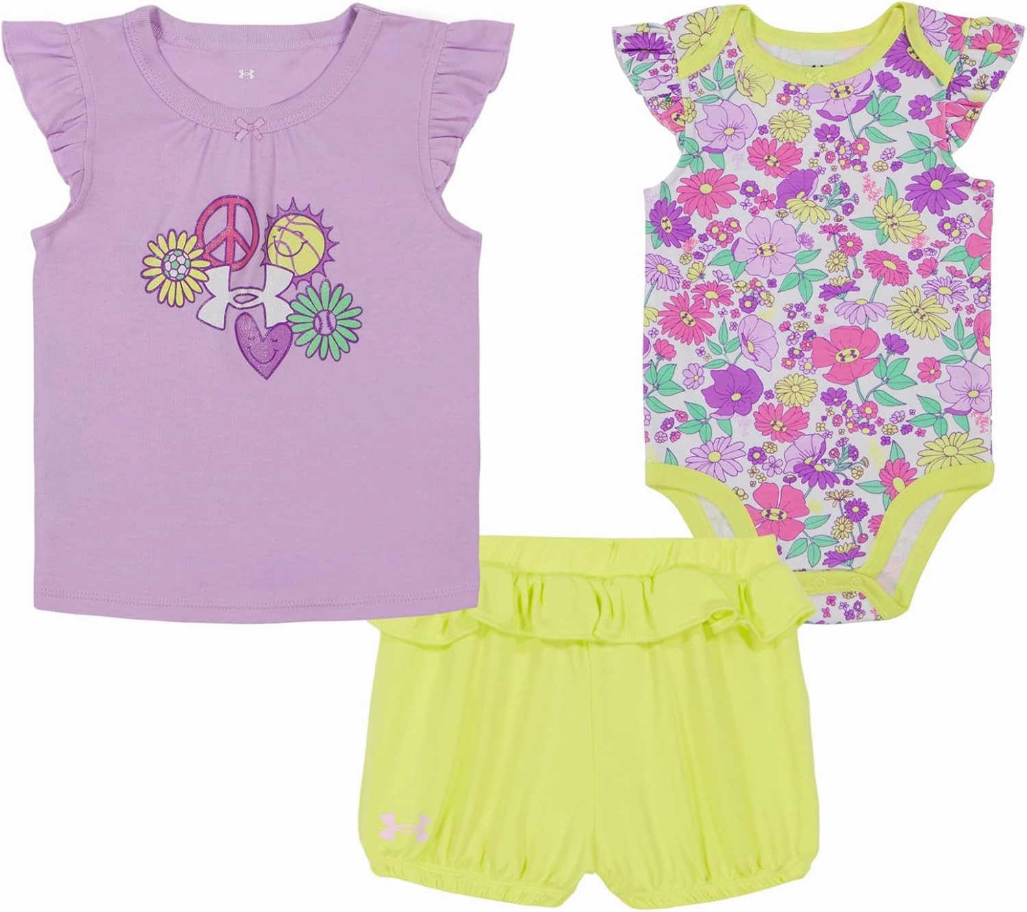 Under Armour UA DAISY 3PC SHORT SET, PURPLE ACE DAISY, 24 Months