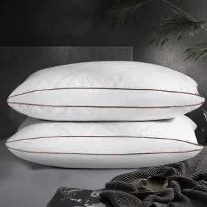 UNIKOME Natural Goose Down Feather Pillows Medium Firm Pillow with 100% Cotton Cover, Thick Gussted Bed Hotel Collection Pillows for Back,Stomach,Side Sleeping, Queen Size Set of 2