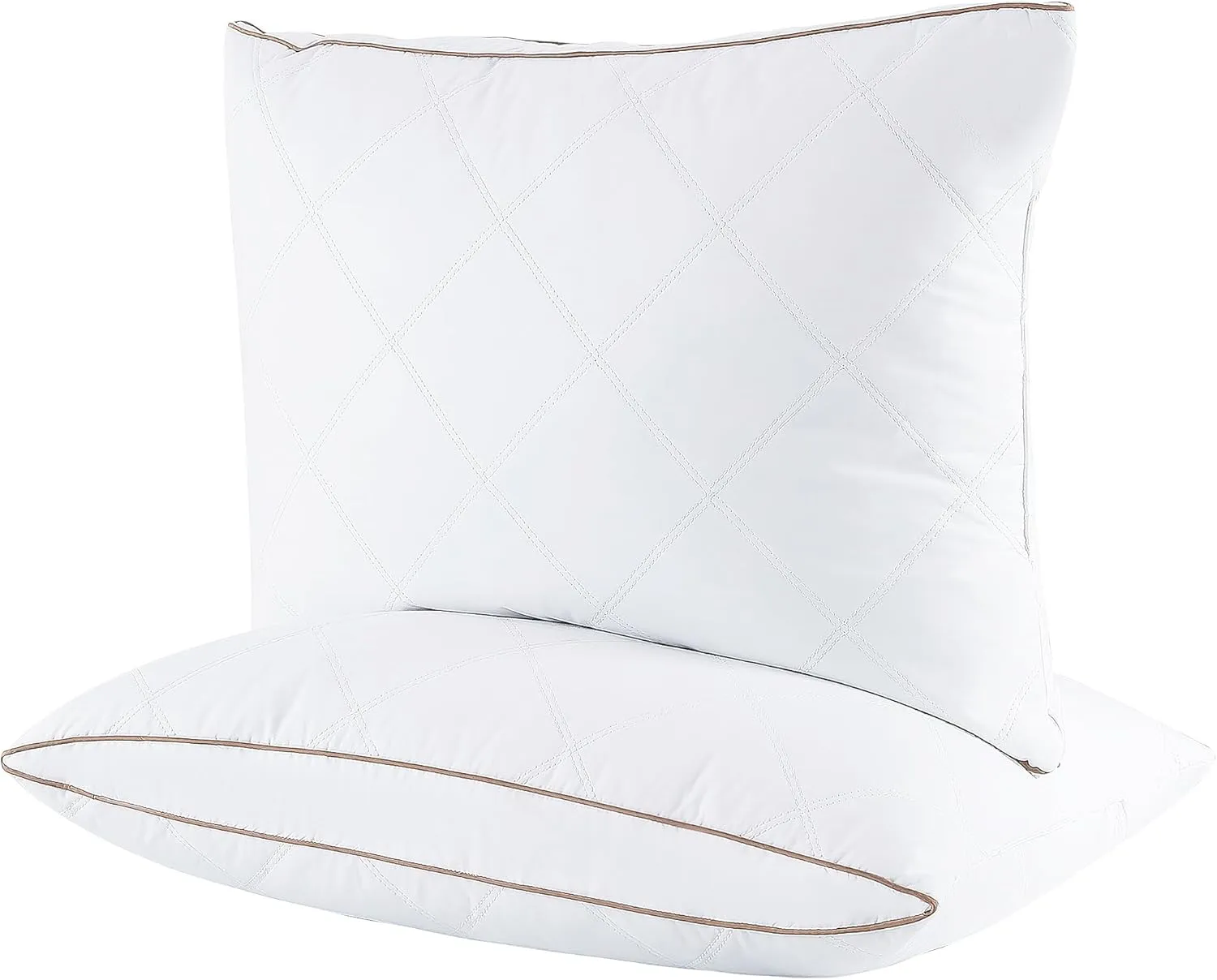 UNIKOME Natural Goose Down Feather Pillows Medium Firm Pillow with 100% Cotton Cover, Thick Gussted Bed Hotel Collection Pillows for Back,Stomach,Side Sleeping, Queen Size Set of 2