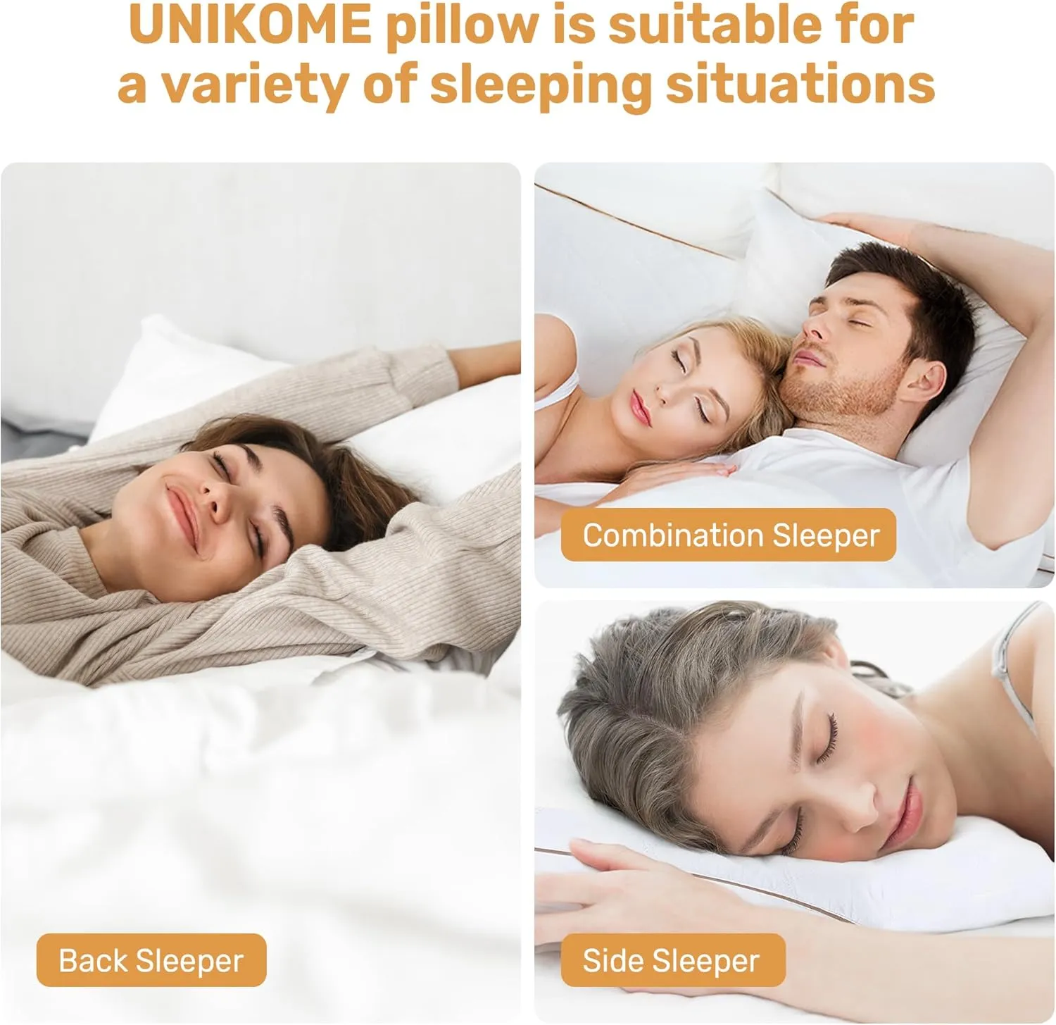 UNIKOME Natural Goose Down Feather Pillows Medium Firm Pillow with 100% Cotton Cover, Thick Gussted Bed Hotel Collection Pillows for Back,Stomach,Side Sleeping, Queen Size Set of 2