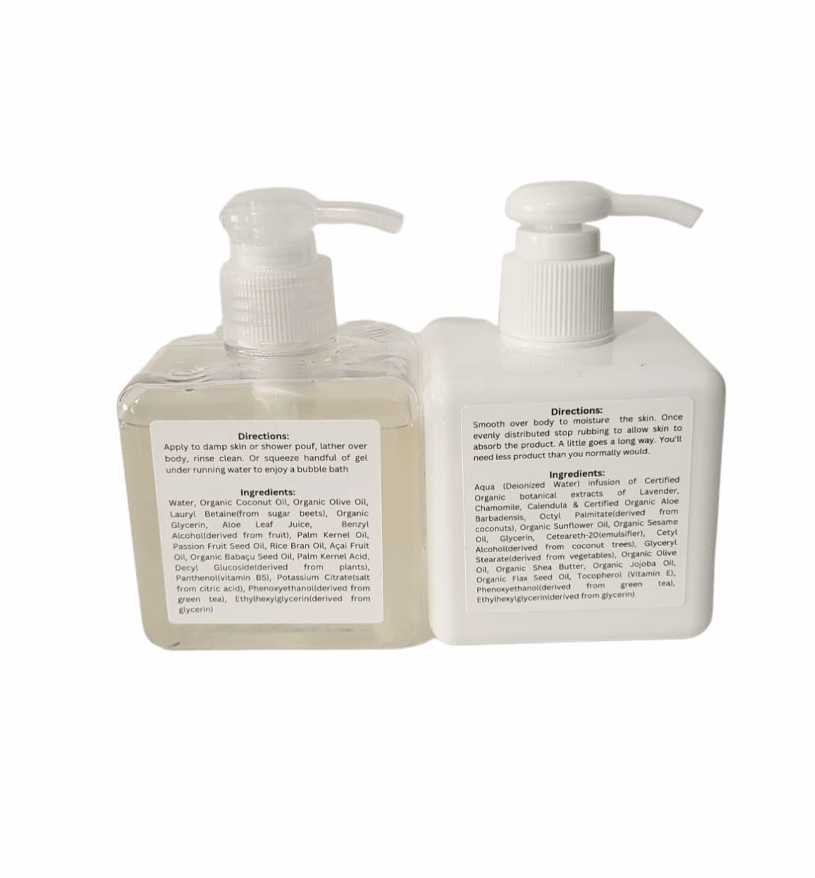 Unscented Organic Body Wash & Body Crème Set (8 Oz Body Wash & Crème Bottles)