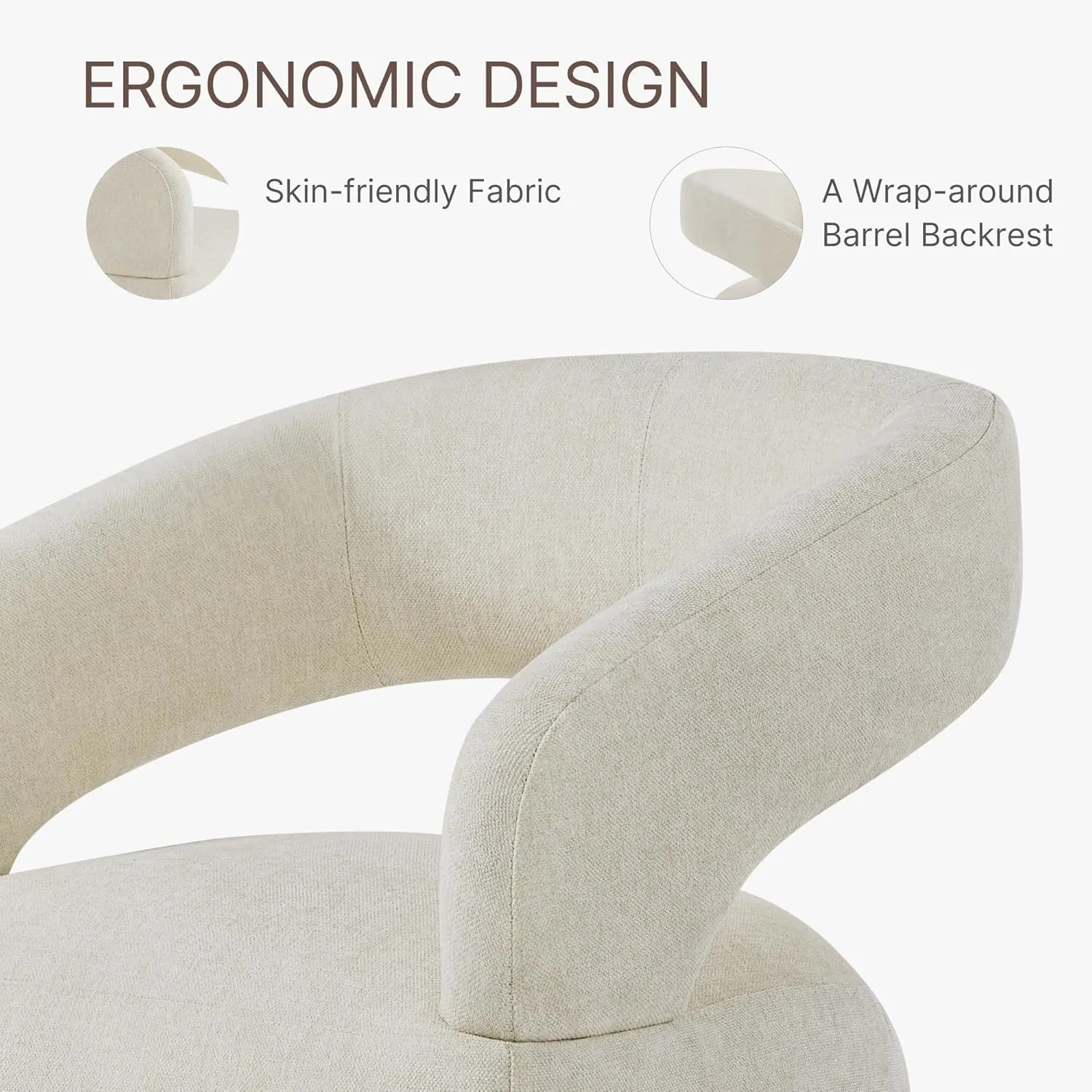 Upholstered Dining Chairs with Casters Easy Assembly Require Modern Barrel Armchair with Rollers for Diningroom Bedroom Livingroom Reading Room,Set of 2,Cream Beige