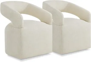 Upholstered Dining Chairs with Casters Easy Assembly Require Modern Barrel Armchair with Rollers for Diningroom Bedroom Livingroom Reading Room,Set of 2,Cream Beige
