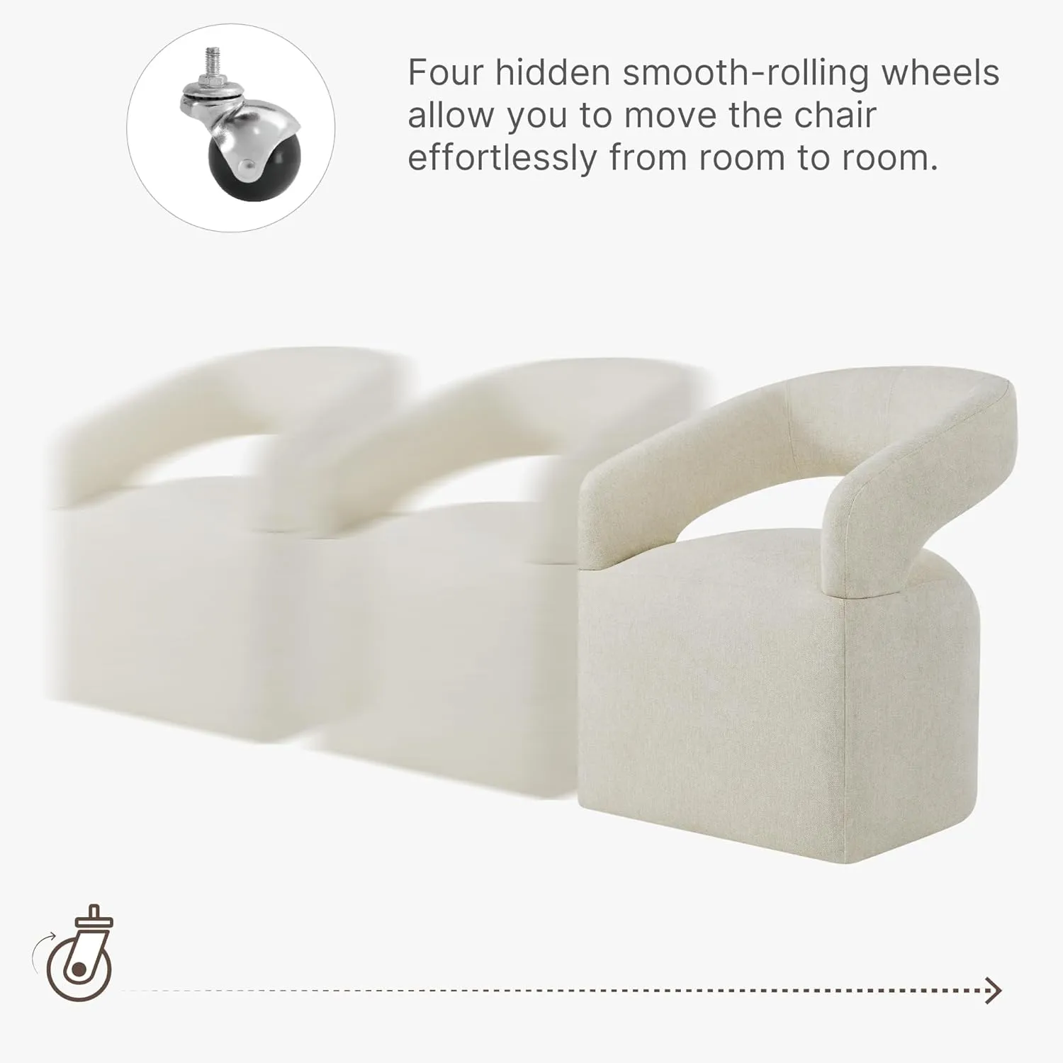 Upholstered Dining Chairs with Casters Easy Assembly Require Modern Barrel Armchair with Rollers for Diningroom Bedroom Livingroom Reading Room,Set of 2,Cream Beige