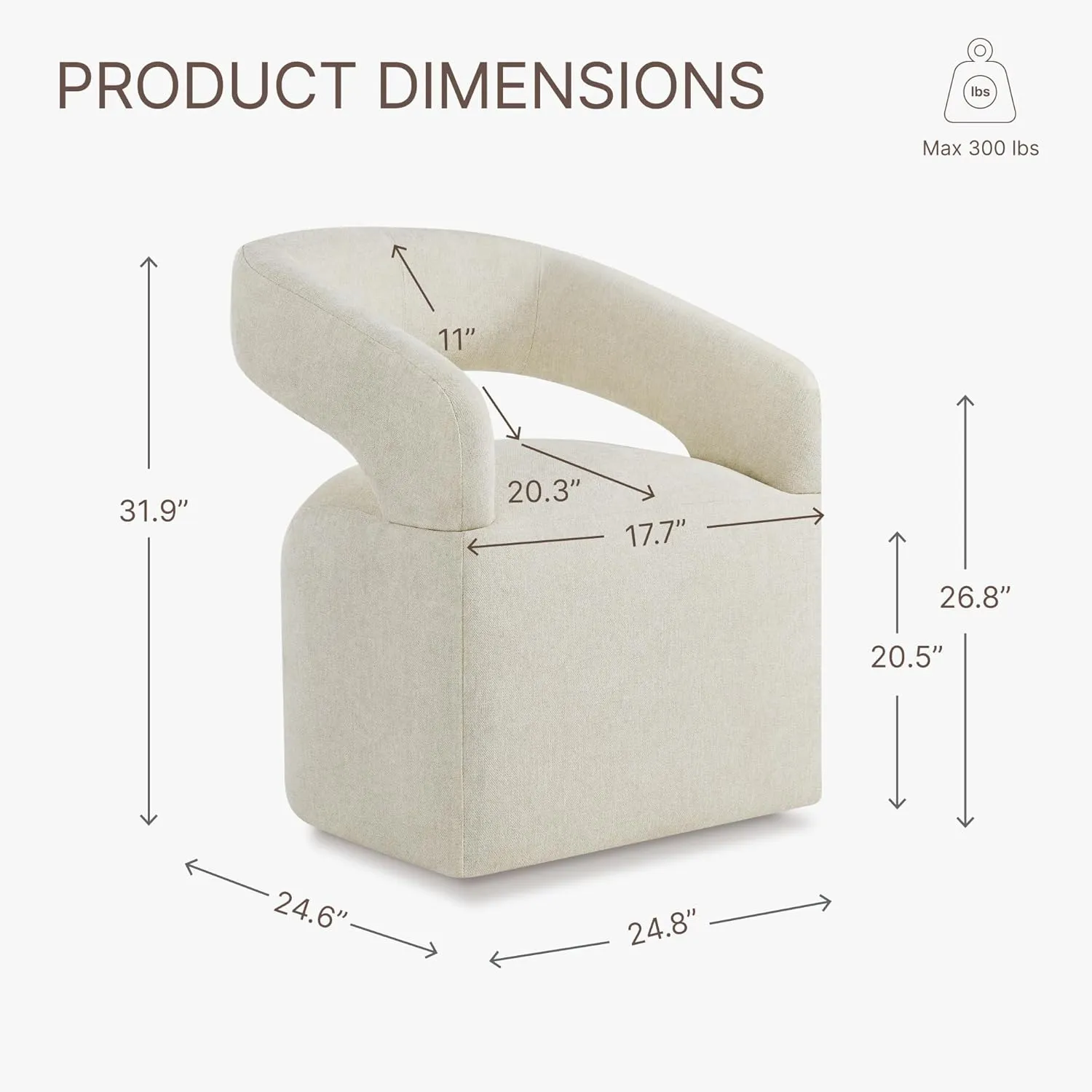 Upholstered Dining Chairs with Casters Easy Assembly Require Modern Barrel Armchair with Rollers for Diningroom Bedroom Livingroom Reading Room,Set of 2,Cream Beige
