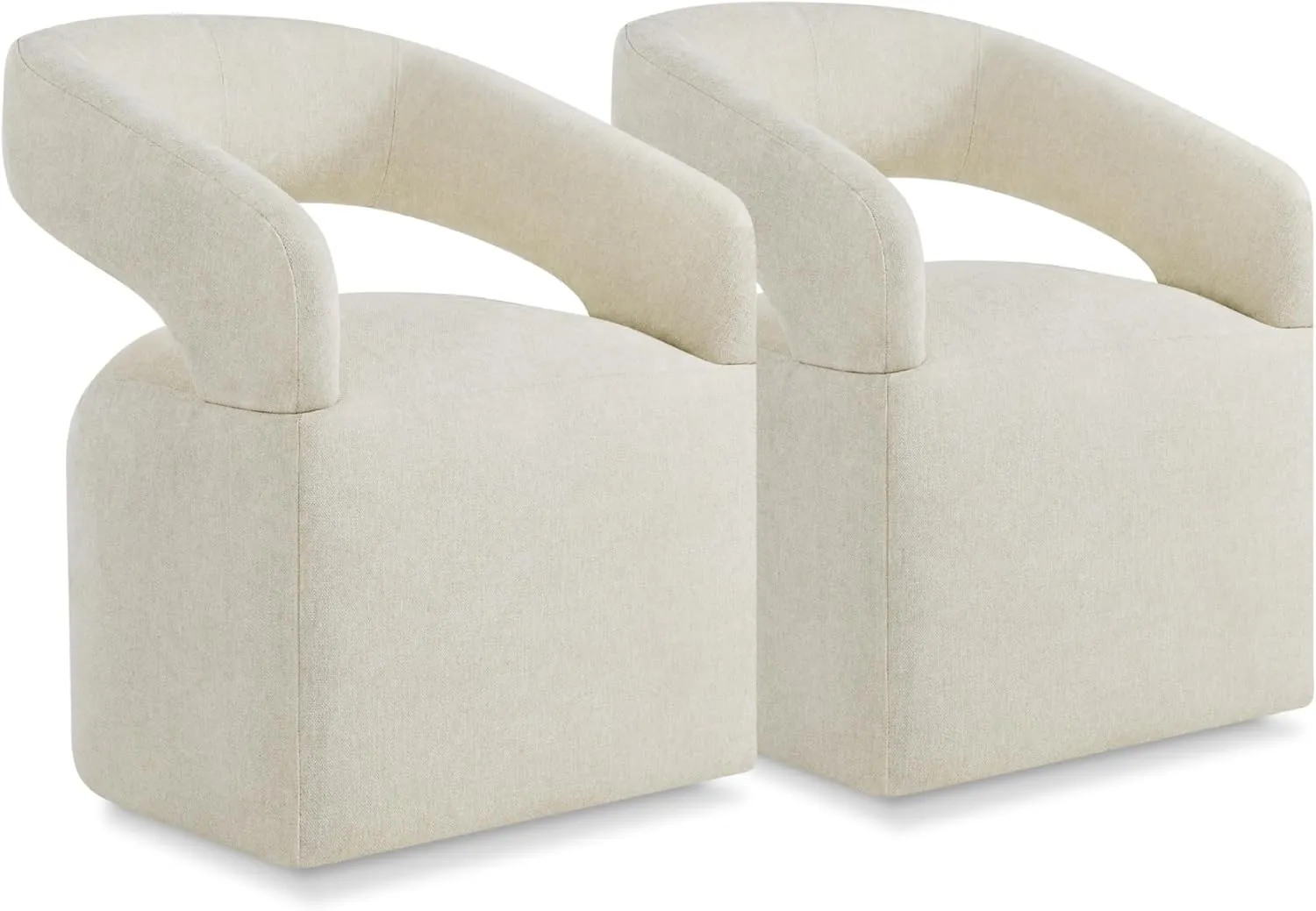 Upholstered Dining Chairs with Casters Easy Assembly Require Modern Barrel Armchair with Rollers for Diningroom Bedroom Livingroom Reading Room,Set of 2,Cream Beige