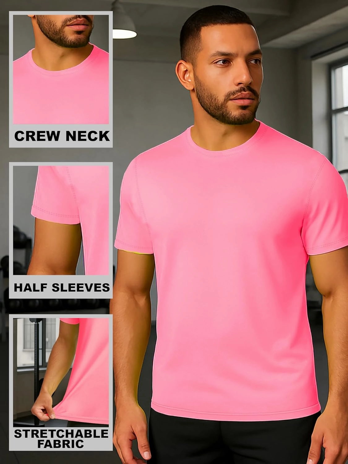 URBAN BUCK Neon High Visibility Lightweight Running Mens Shirt - Workout Swim UPF50  Basic Short Sleeve Sun T-Shirt for Men