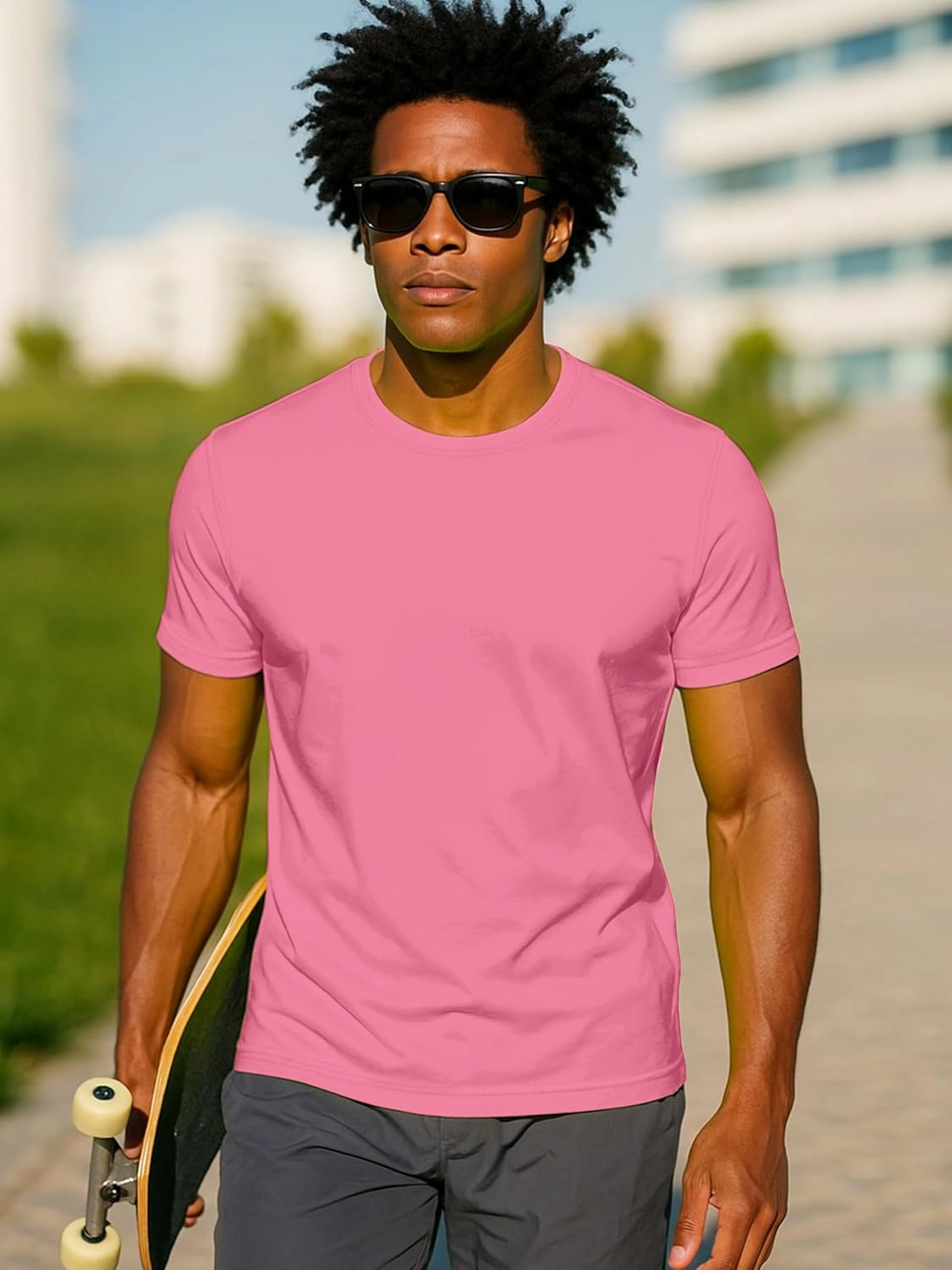 URBAN BUCK Neon High Visibility Lightweight Running Mens Shirt - Workout Swim UPF50  Basic Short Sleeve Sun T-Shirt for Men