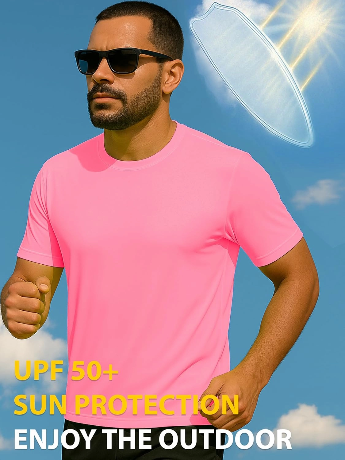 URBAN BUCK Neon High Visibility Lightweight Running Mens Shirt - Workout Swim UPF50  Basic Short Sleeve Sun T-Shirt for Men