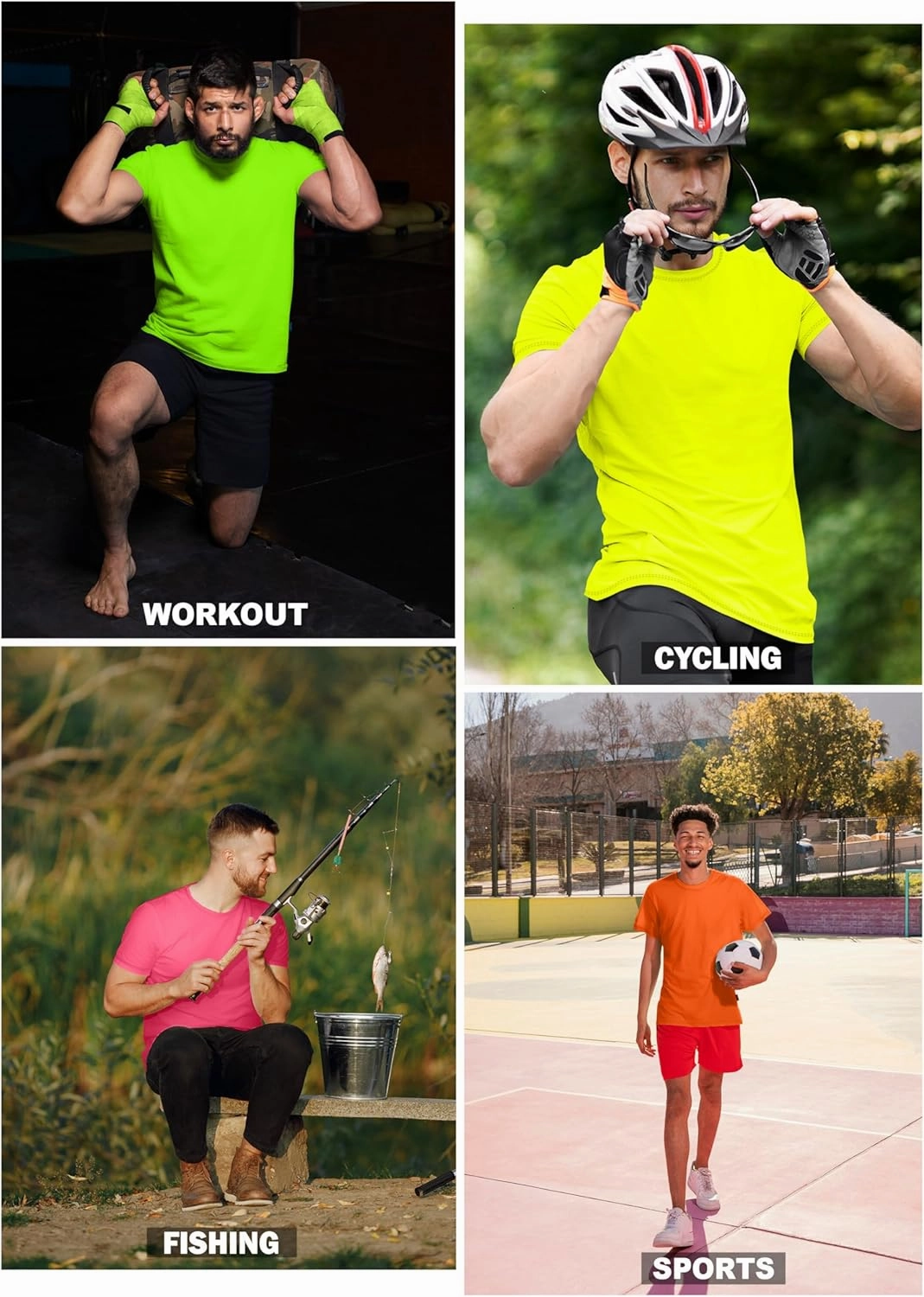 URBAN BUCK Neon High Visibility Lightweight Running Mens Shirt - Workout Swim UPF50  Basic Short Sleeve Sun T-Shirt for Men
