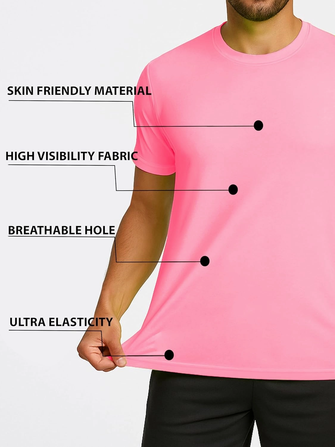 URBAN BUCK Neon High Visibility Lightweight Running Mens Shirt - Workout Swim UPF50  Basic Short Sleeve Sun T-Shirt for Men
