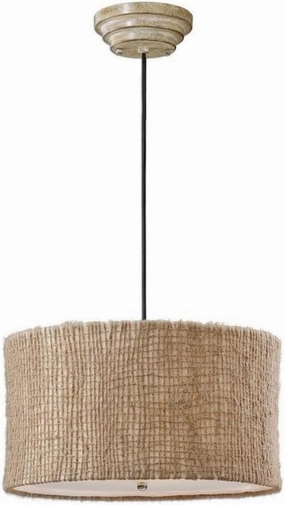 Uttermost Burleson Drum Pendant 3 Light Beige -Traditional Installation