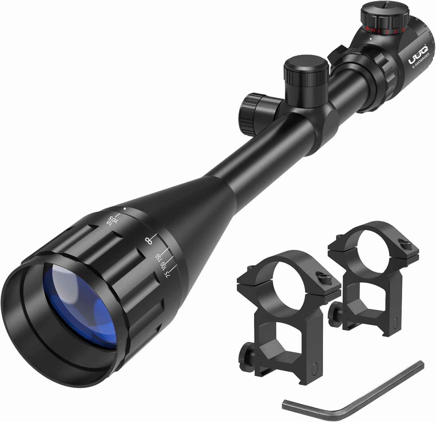 UUQ 6-24x50 AO Rifle Scope Includes Blue/Green Lens-for Hunting,Shotguns,and High-Powered,Long-Range Shooting with Rimfire,and Air Guns.Includes Illuminated Red/Green Reticle with 20mm Mount