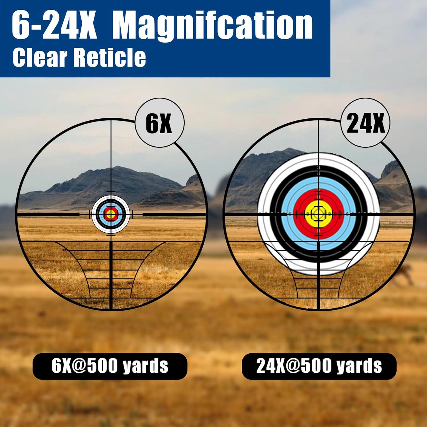 UUQ 6-24x50 AO Rifle Scope Includes Blue/Green Lens-for Hunting,Shotguns,and High-Powered,Long-Range Shooting with Rimfire,and Air Guns.Includes Illuminated Red/Green Reticle with 20mm Mount